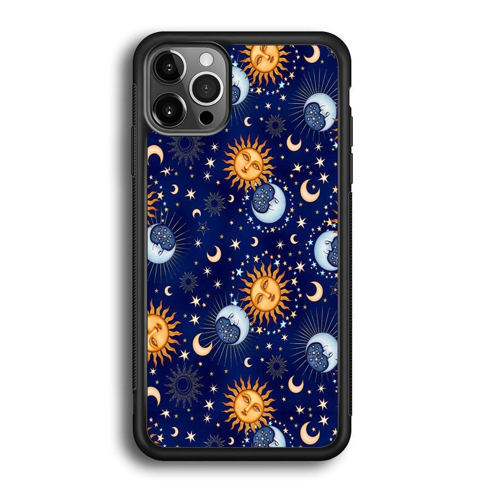 Universe Sun and Moon Face iPhone 12 Pro Case-Rubber Black (2D Case)-Oxvistore