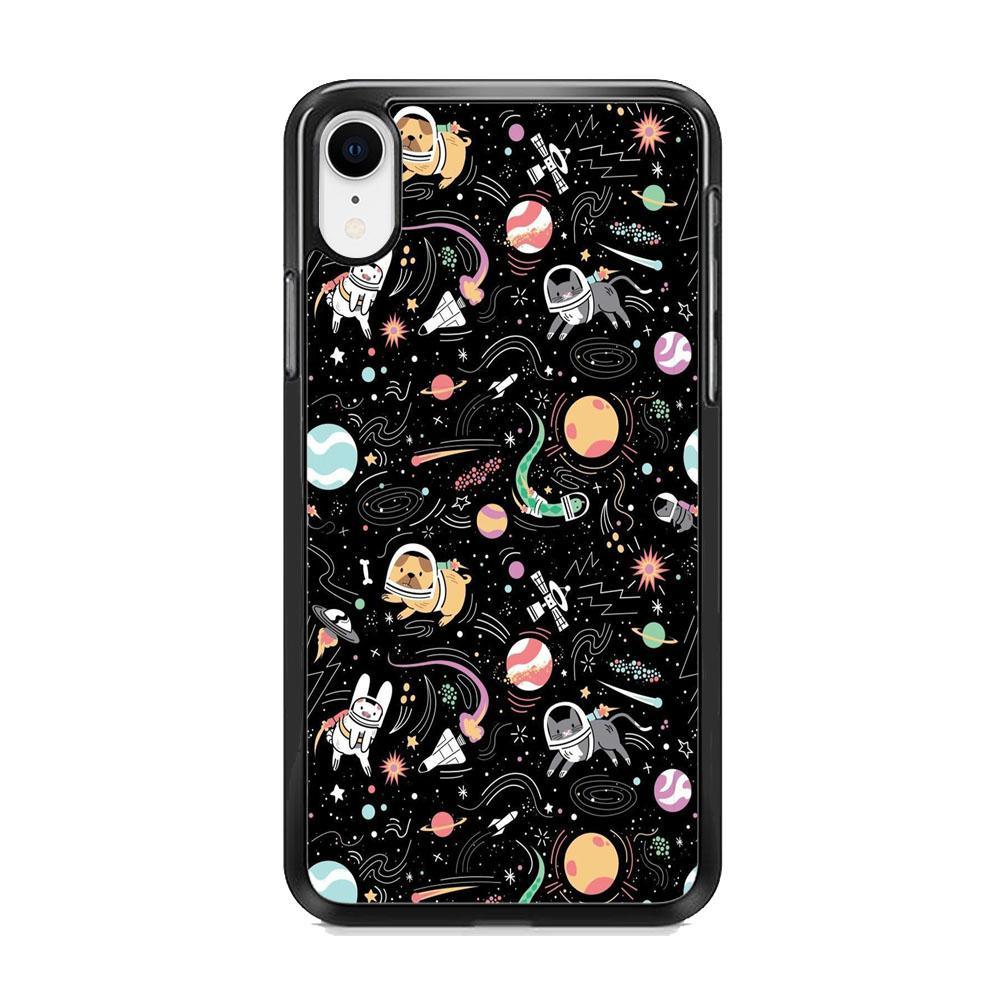 Universe Pets Playing Space iPhone XR Case-Rubber Black (2D Case)-Oxvistore