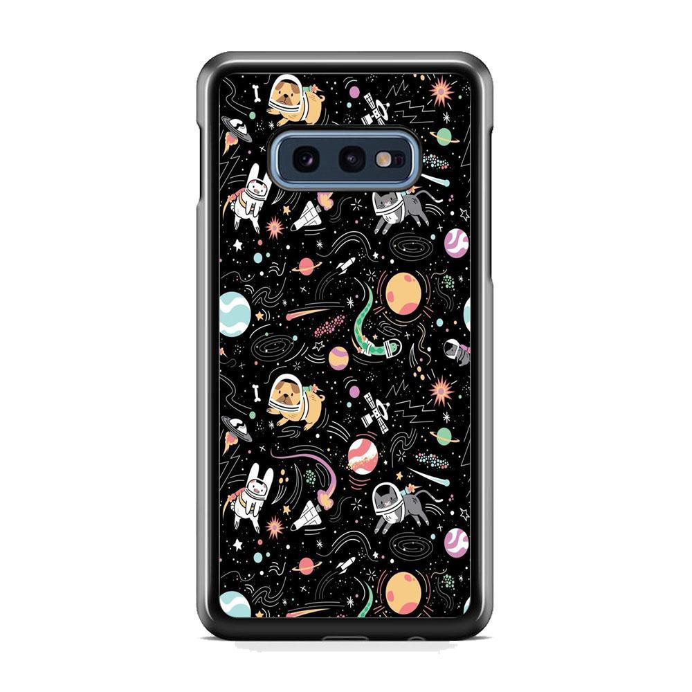 Universe Pets Playing Space Samsung Galaxy S10E Case-Rubber Black (2D Case)-Oxvistore