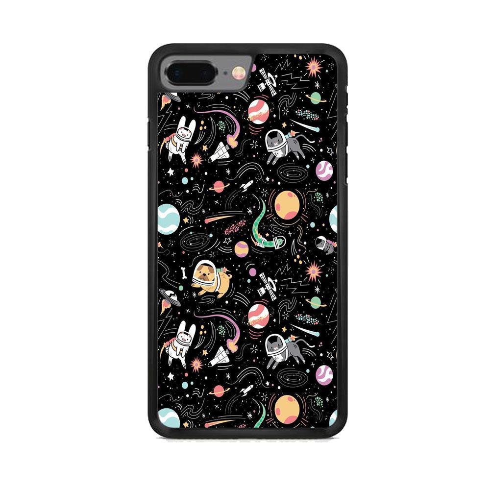 Universe Pets Playing Space iPhone 8 Plus Case-Rubber Black (2D Case)-Oxvistore