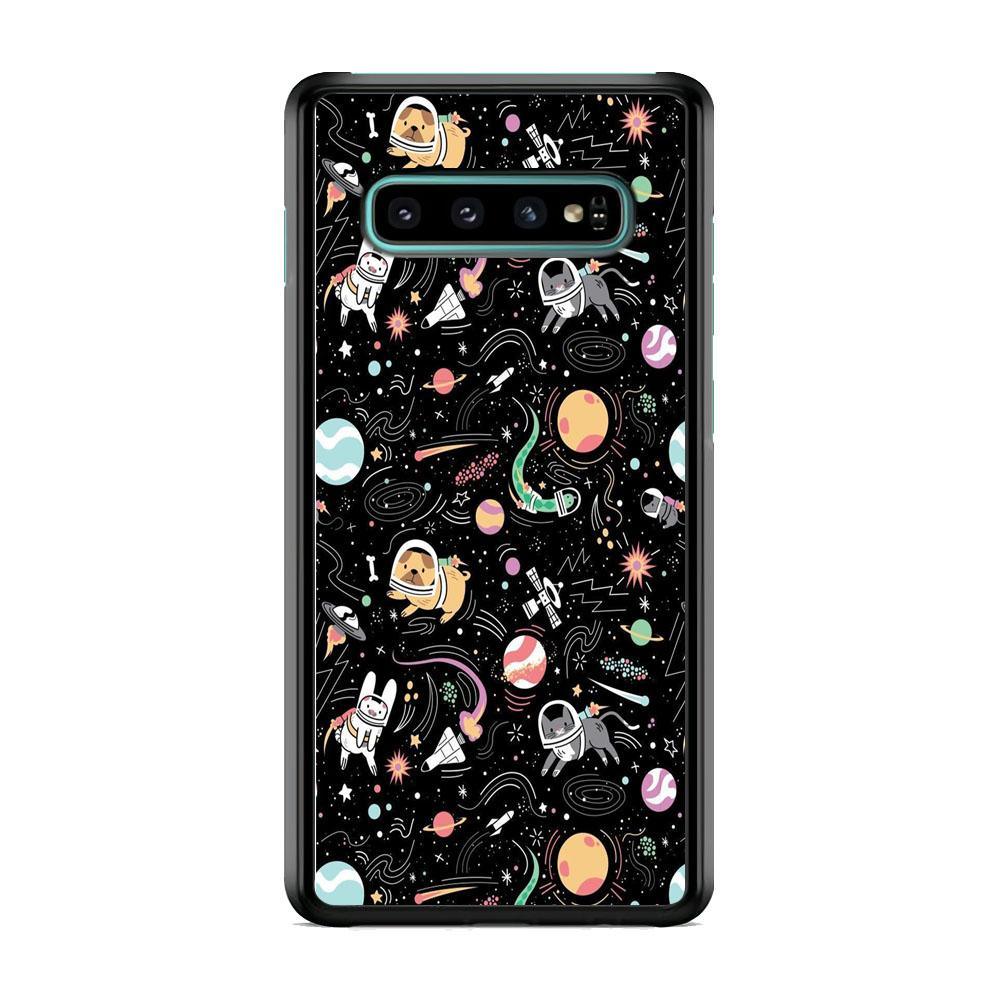 Universe Pets Playing Space Samsung Galaxy S10 Case-Rubber Black (2D Case)-Oxvistore