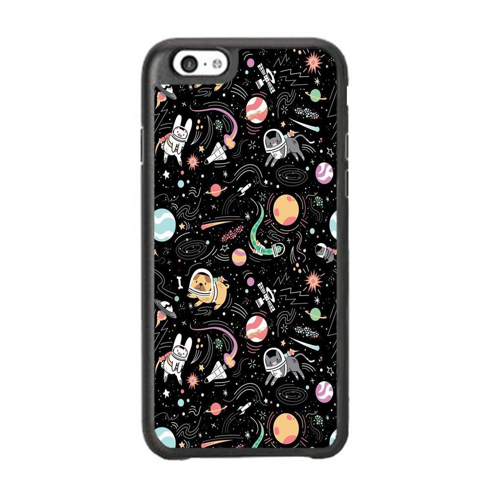 Universe Pets Playing Space iPhone 6 | 6s Case-Rubber Black (2D Case)-Oxvistore