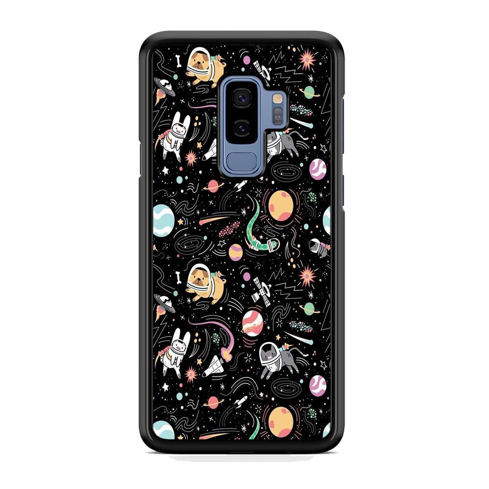 Universe Pets Playing Space Samsung Galaxy S9 Plus Case-Rubber Black (2D Case)-Oxvistore