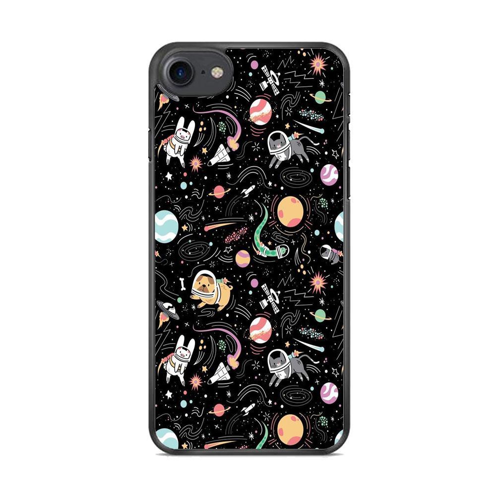 Universe Pets Playing Space iPhone 8 Case-Rubber Black (2D Case)-Oxvistore