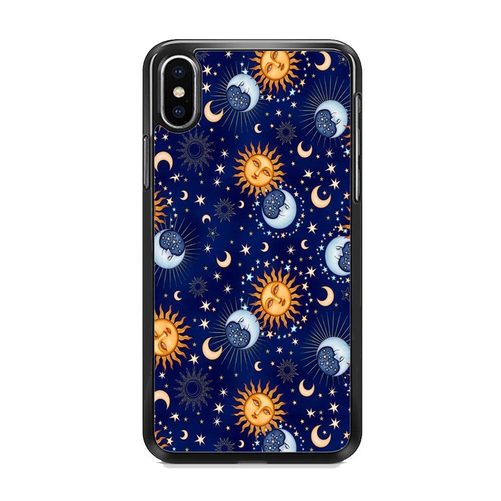 Universe Sun and Moon Face iPhone XS MAX Case-Rubber Black (2D Case)-Oxvistore