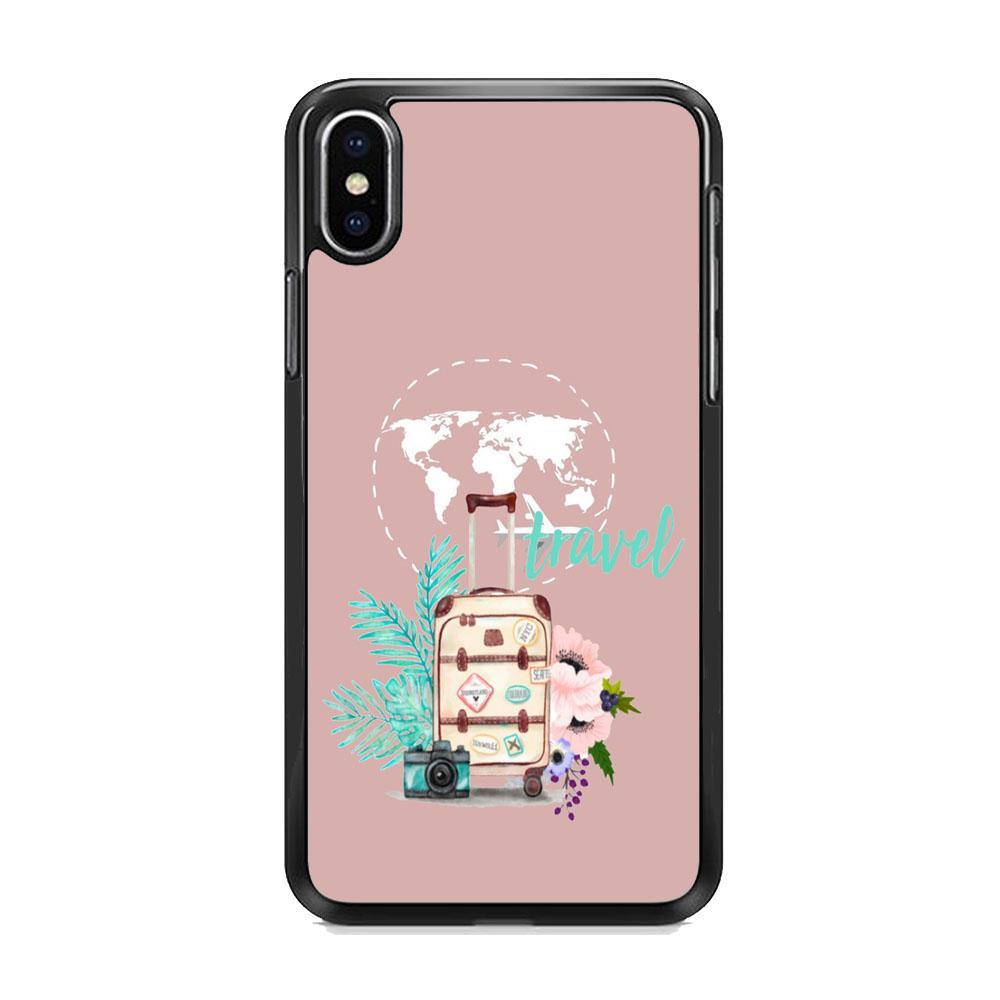 Vacation Suitcase iPhone XS Case-Rubber Black (2D Case)-Oxvistore