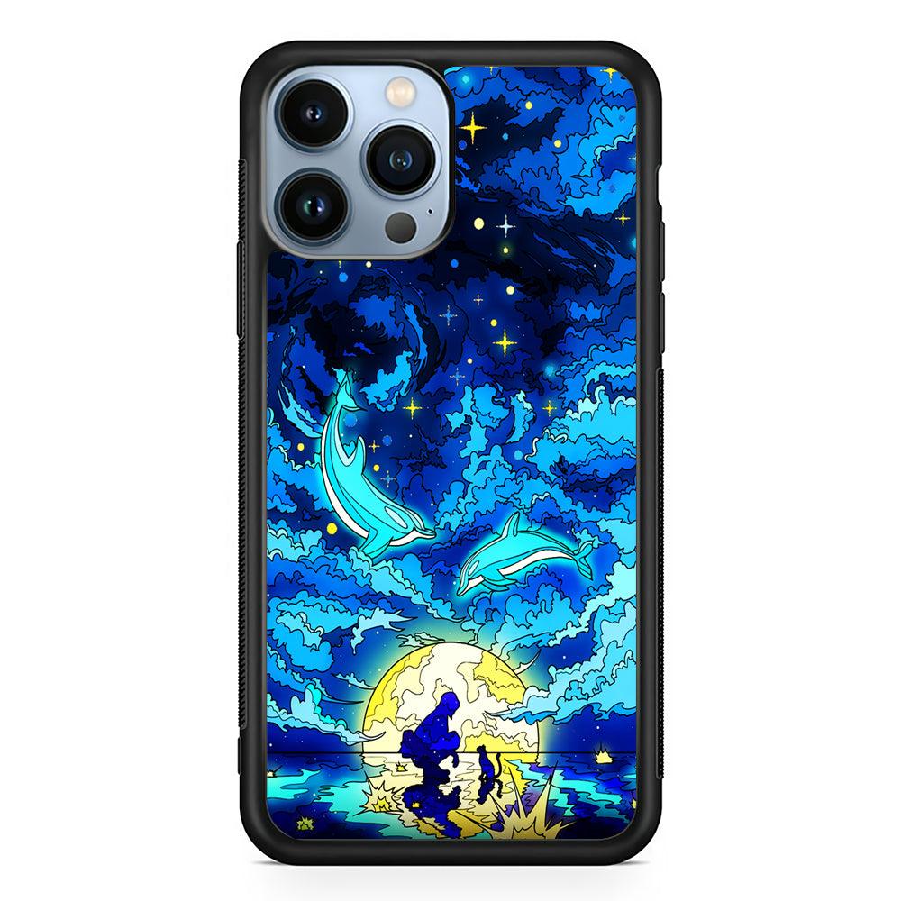 Whales Swimming in The Sky 2D Rubber Phone Case-Black-Oxvistore