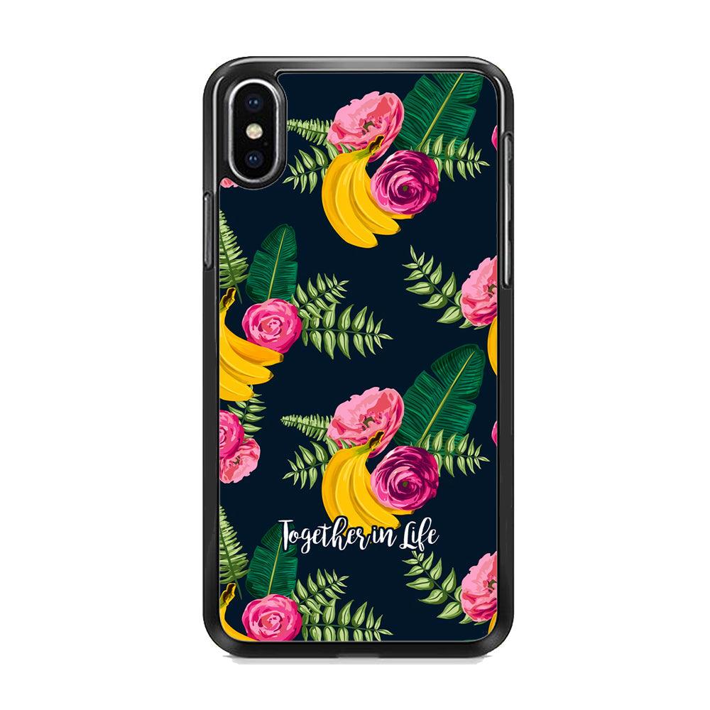 Word in Fruit Pattern 'Together in Life' iPhone XS Case-Rubber White (2D Case)-Oxvistore