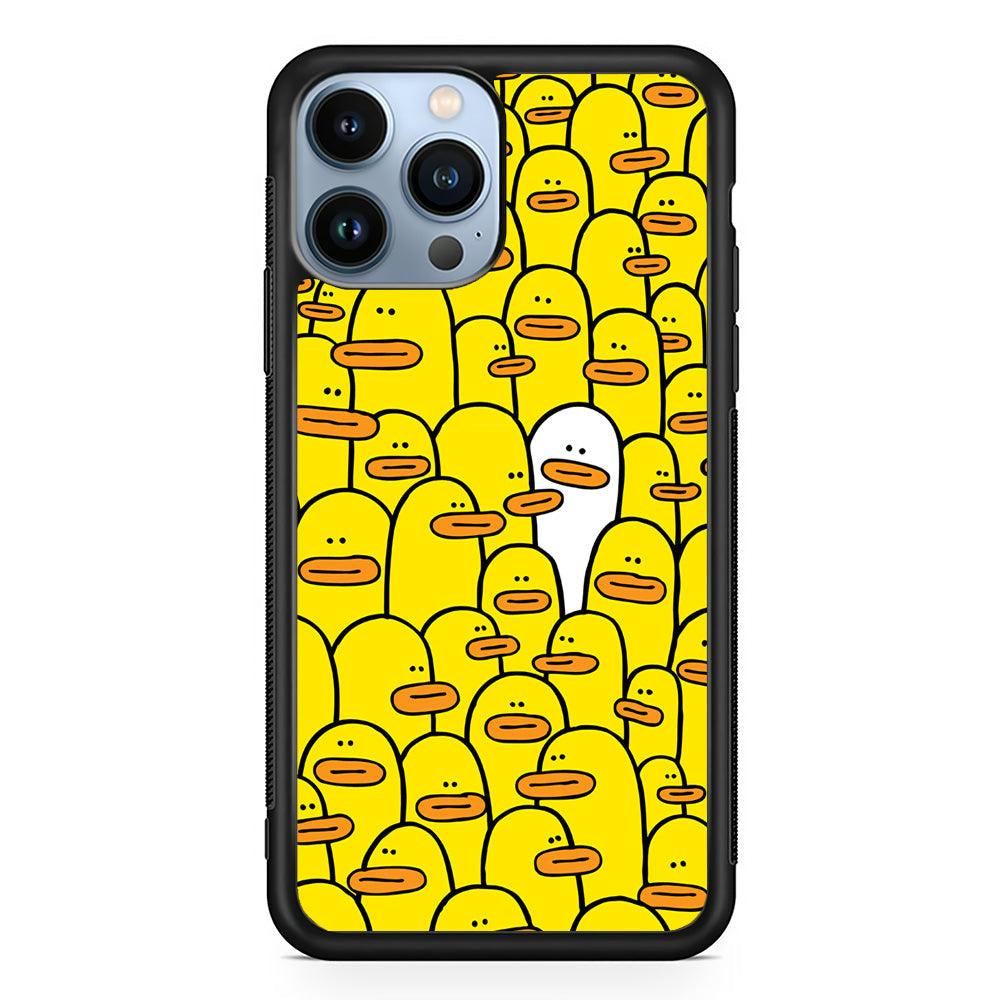 Yellow Duck Face Patern iPhone 15 Pro Case-Rubber White (2D Case)-Oxvistore