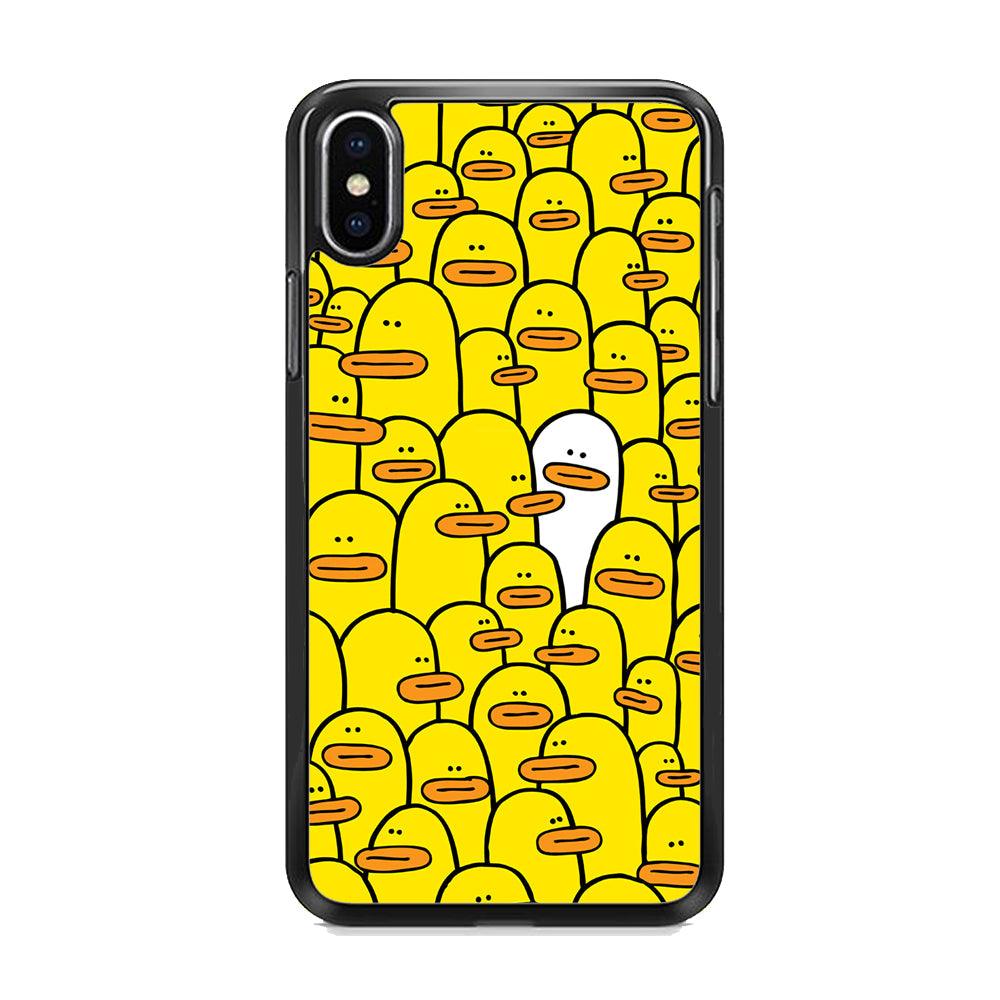 Yellow Duck Face Patern iPhone X Case-Rubber White (2D Case)-Oxvistore