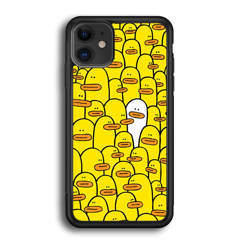 Yellow Duck Face Patern iPhone 12 Case-Rubber Black (2D Case)-Oxvistore