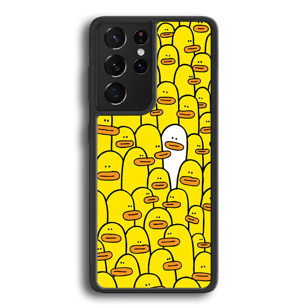 Yellow Duck Face Patern Samsung Galaxy S21 Ultra Case-Rubber Black (2D Case)-Oxvistore
