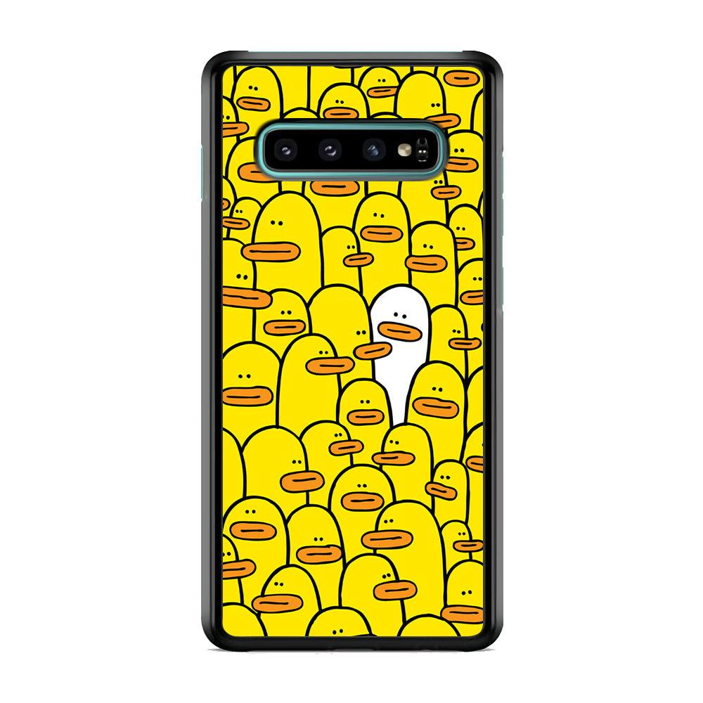 Yellow Duck Face Patern Samsung Galaxy S10 Case-Rubber Black (2D Case)-Oxvistore