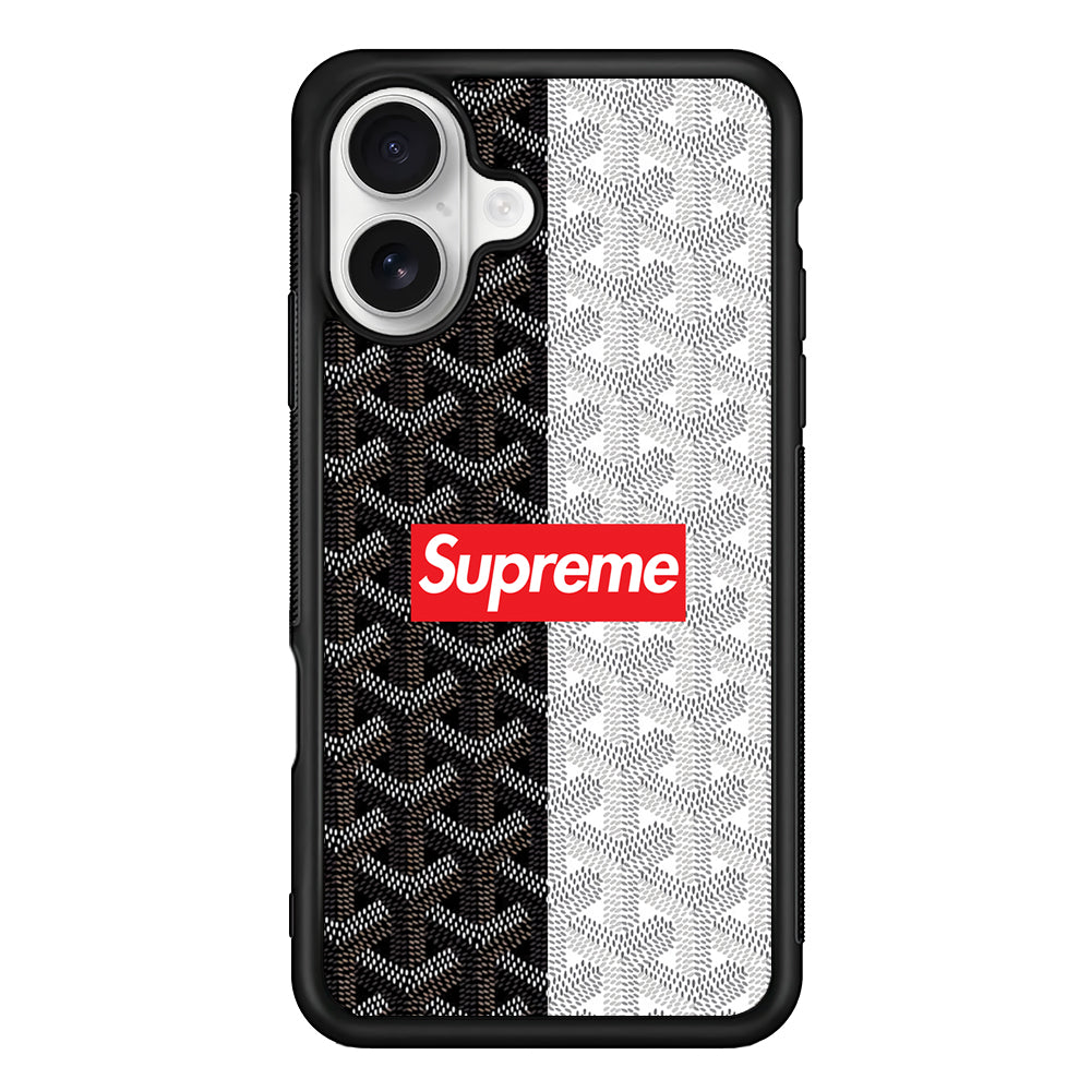 Supreme Black White Pattern iPhone 16 Plus Case | Slim Rubber Case for iPhone 16 Plus