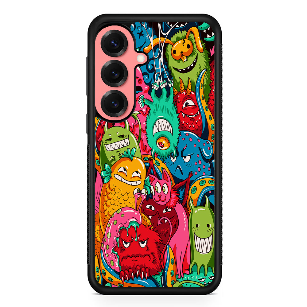 The Cute Monster Gathering Doodle Samsung Galaxy S25 Case | Protective Case for Samsung Galaxy S25