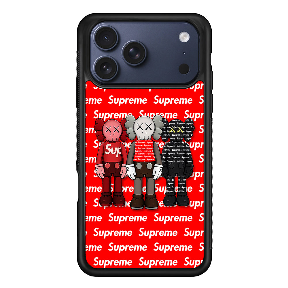 Three Kaws X Supreme Background iPhone 17 Pro Max Case | Slim Rubber Case for iPhone 17 Pro Max