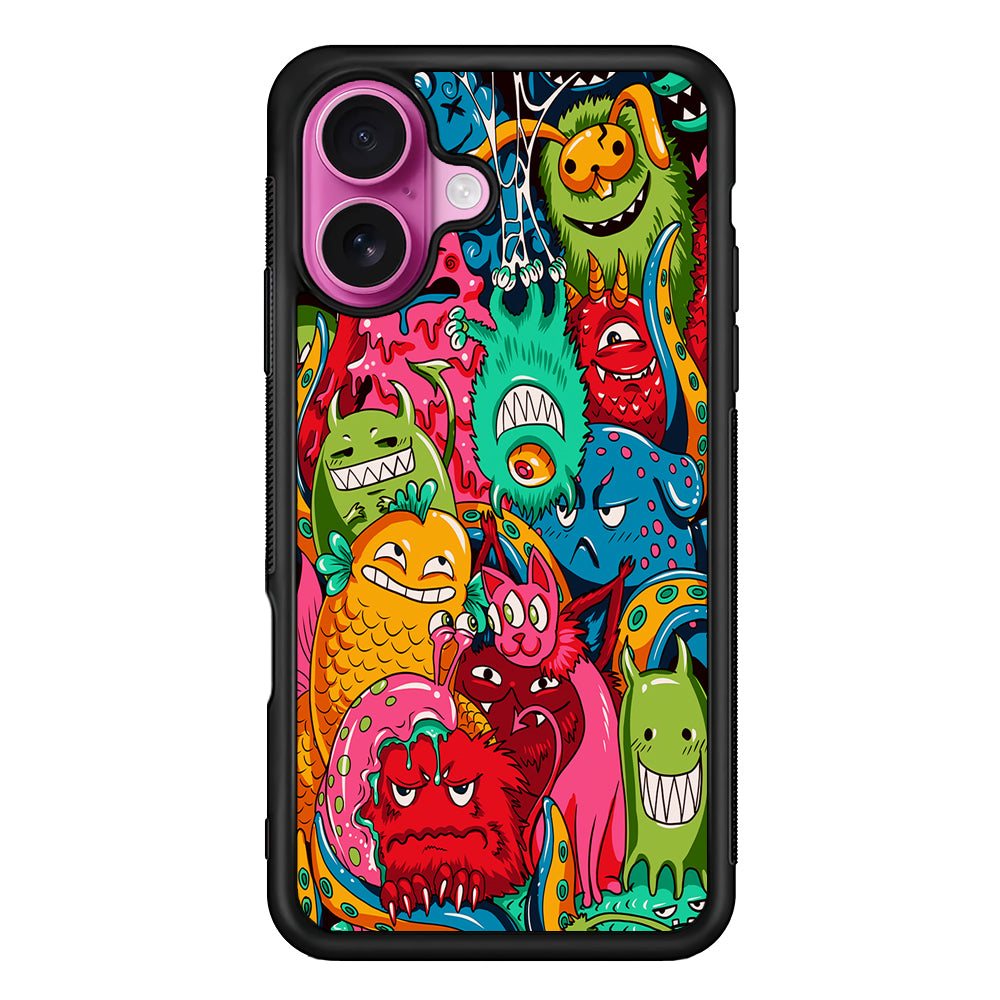 The Cute Monster Gathering Doodle iPhone 17 Case | Slim Protective Rubber Phone Cover