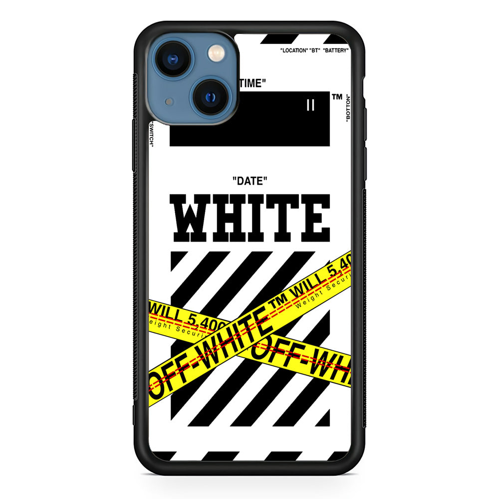 Off White Warning Line iPhone 15 Case | Slim Rubber Case for iPhone 15