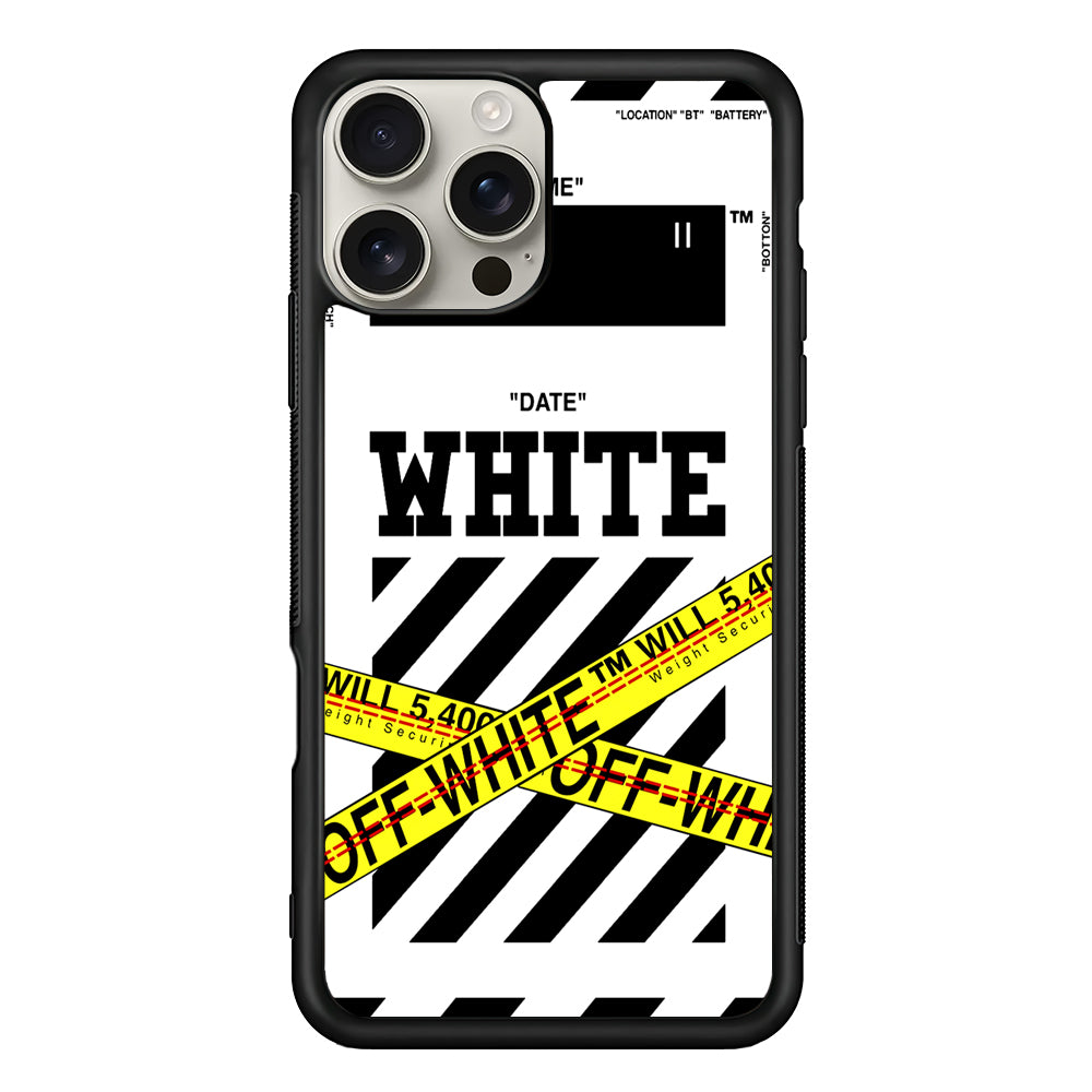 Off White Warning Line iPhone 16 Pro Max Case | Slim Rubber Case for iPhone 16 Pro Max