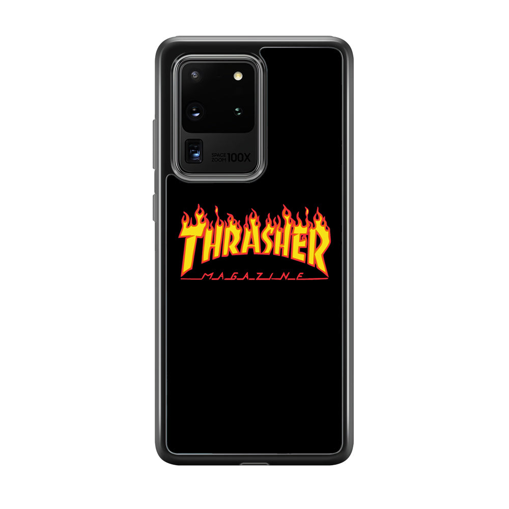 Thrasher Magazine Black Simple Fire Samsung Galaxy S20 Ultra Case | Slim Rubber Case for Samsung Galaxy S20 Ultra