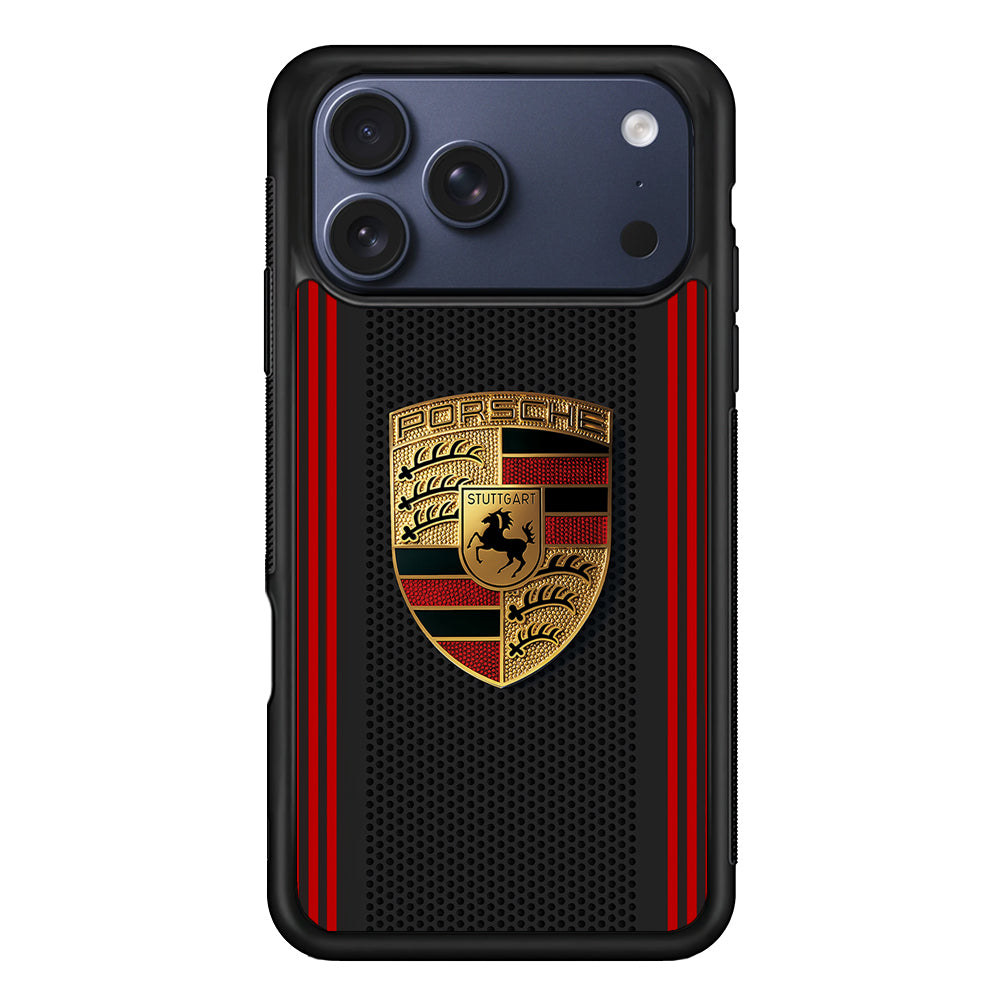 Porsche Gold Emblem iPhone 17 Pro Max Case | Slim Rubber Case for iPhone 17 Pro Max
