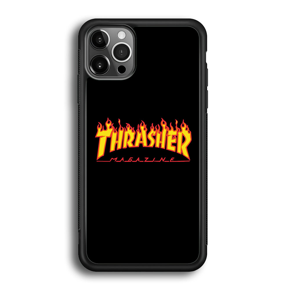 Thrasher Magazine Black Simple Fire iPhone 12 Pro Max Case | Slim Rubber Case for iPhone 12 Pro Max