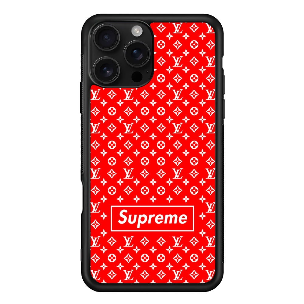 Louis Vuitton X Supreme Red Background iPhone 16 Pro Case | Slim Rubber Case for iPhone 16 Pro