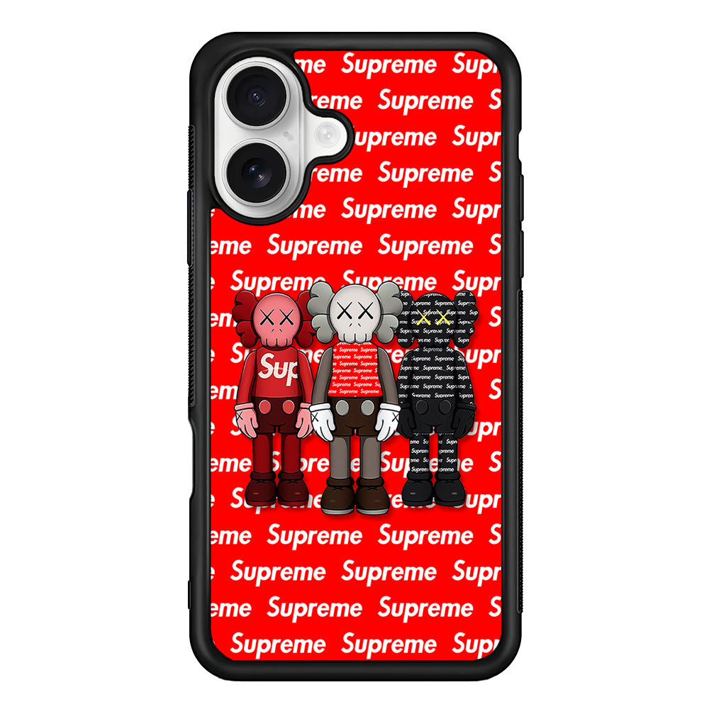 Three Kaws X Supreme Background iPhone 16 Plus Case | Slim Rubber Case for iPhone 16 Plus