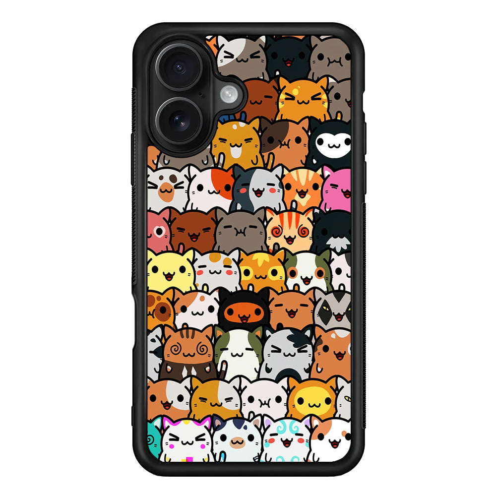Kawaii Cute Cats Lovers Pattern iPhone 16 Case - Oxvistore