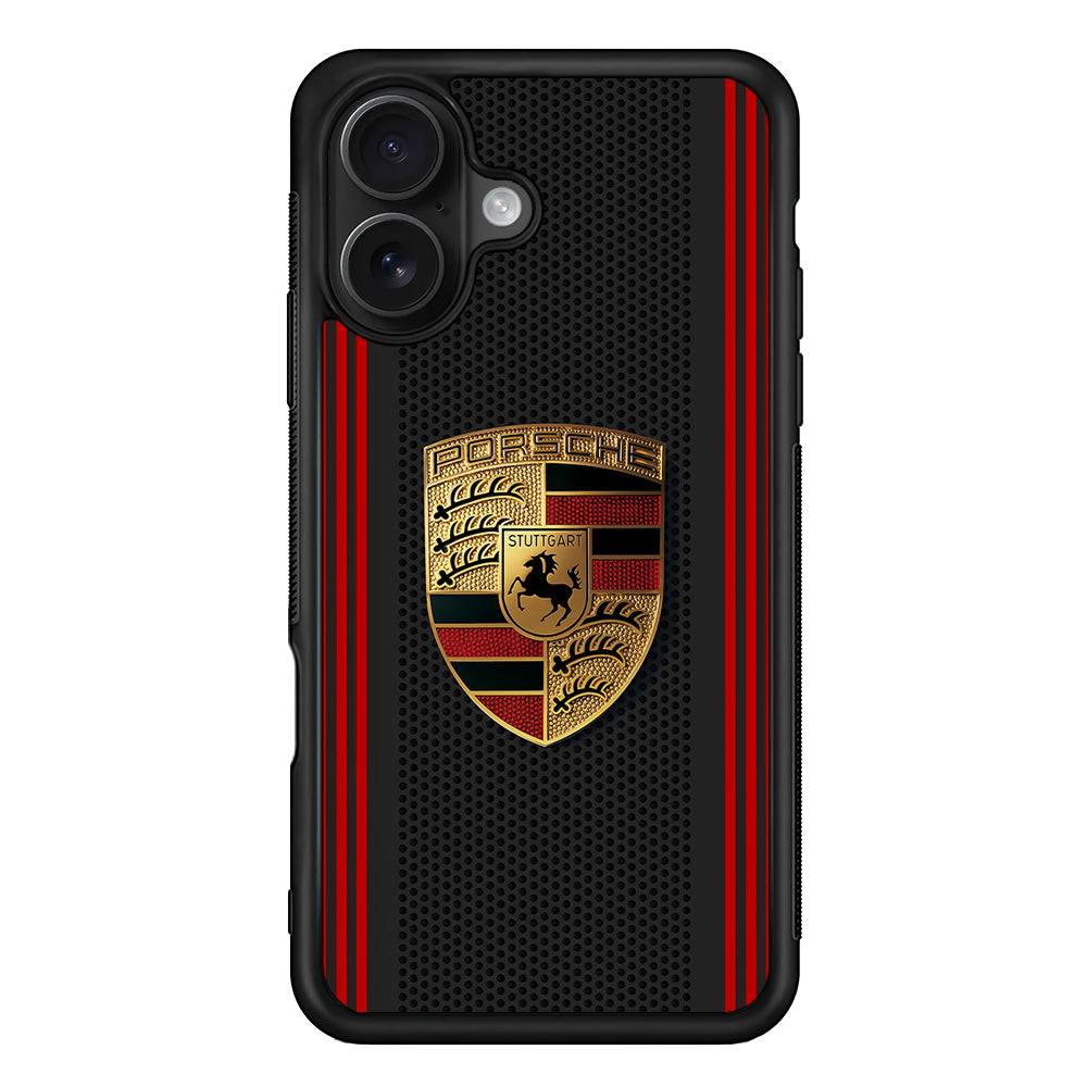 Porsche Gold Emblem iPhone 16 Case | Slim Rubber Case for iPhone 16