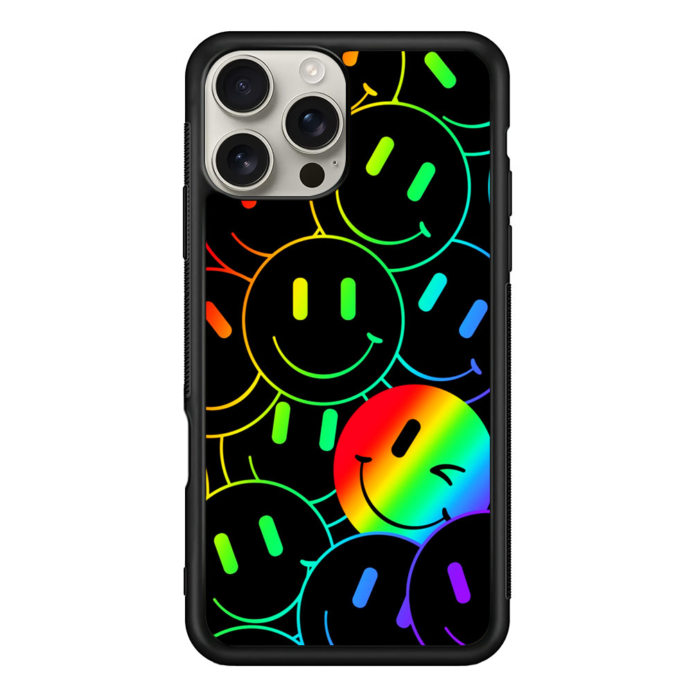 Dark Rainbow Smiley Face iPhone 16 Pro Max Case | Stylish Protective Case for iPhone 16 Pro Max