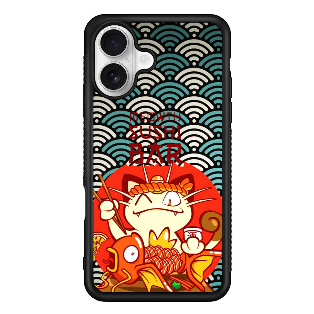 Pokemon Meowth Sushi Bar iPhone 16 Plus Case | Durable Protective Rubber Cover