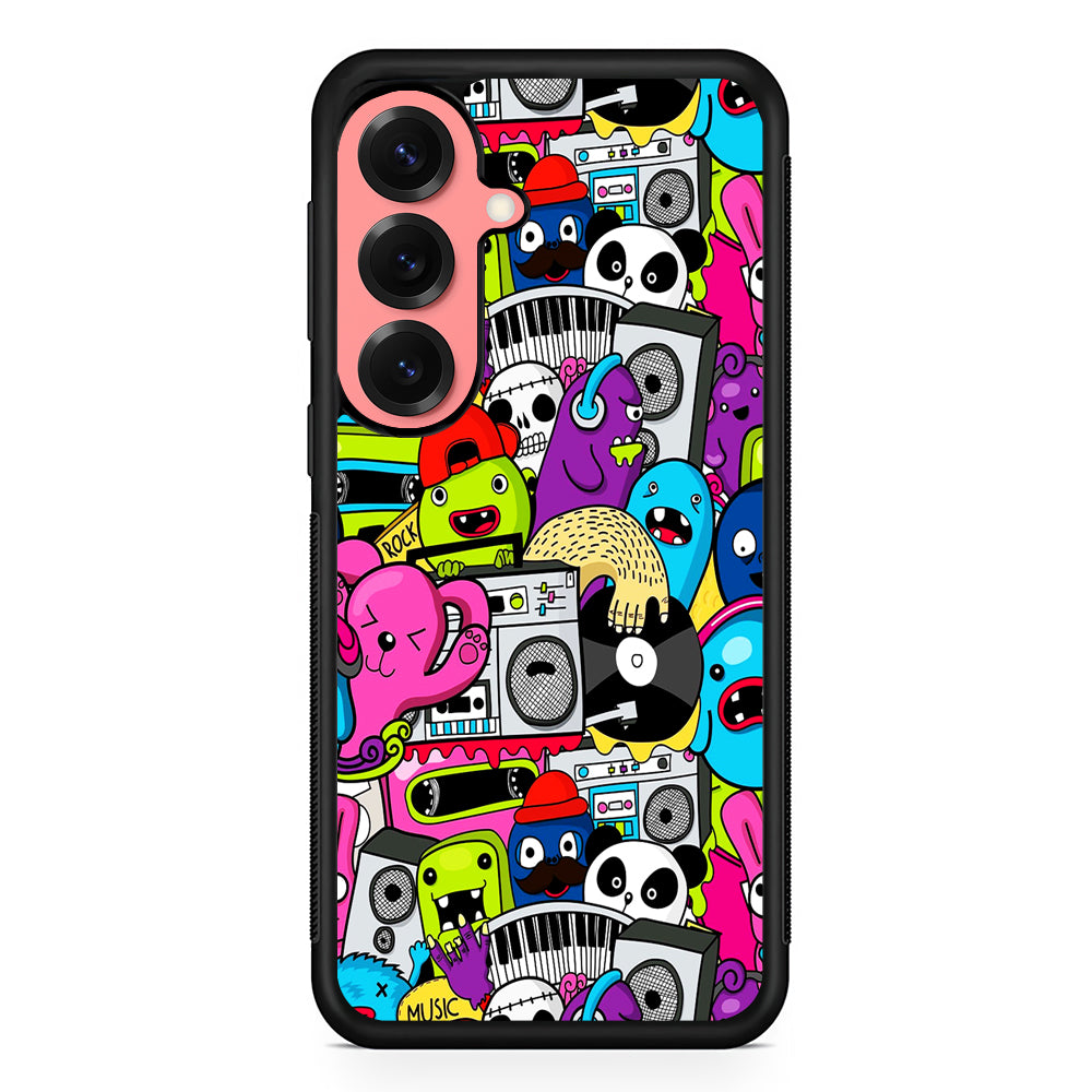 Doodle Monsters Music Pattern Samsung Galaxy S25 Case | Protective Case for Samsung Galaxy S25