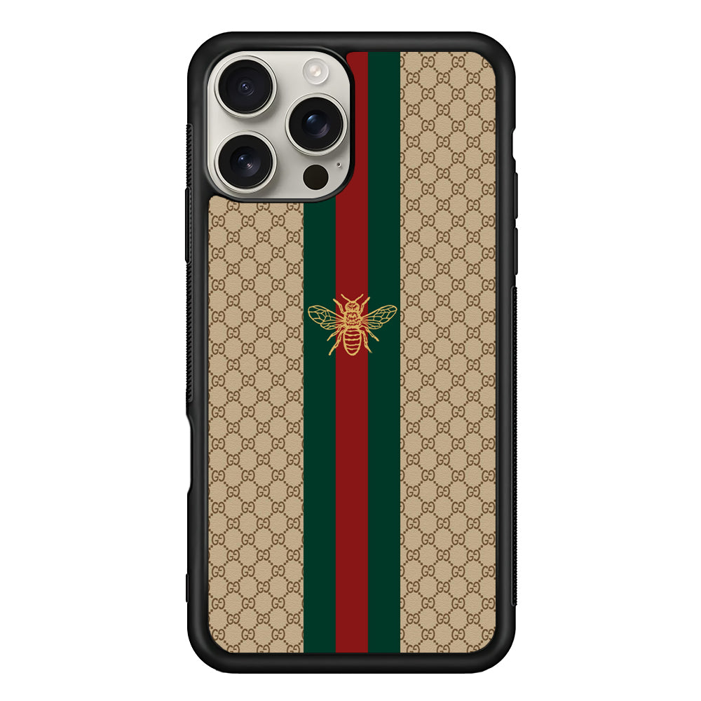 Gucci Latte Wall Stripe Bee Logo iPhone 16 Pro Max Case | Slim Rubber Case for iPhone 16 Pro Max