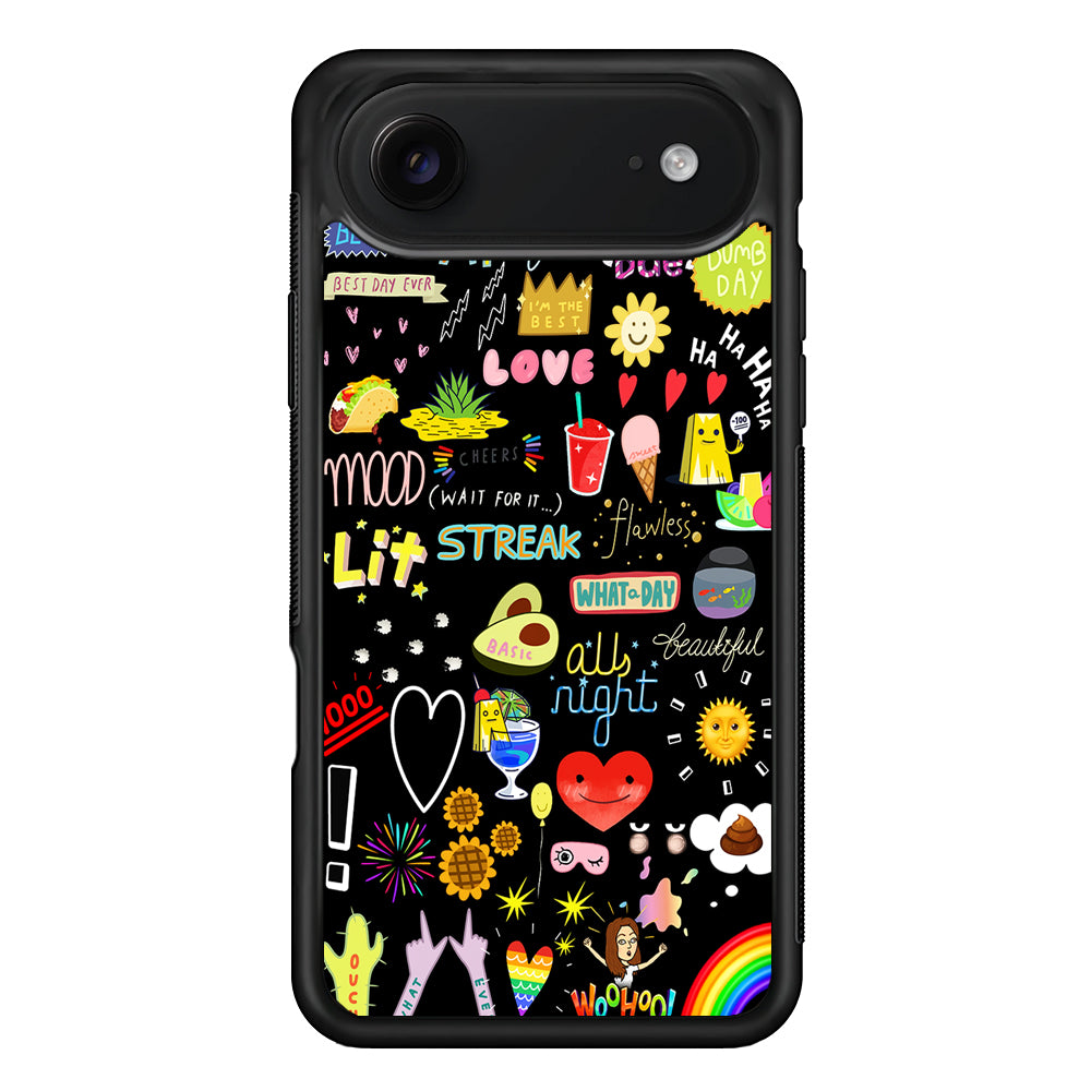 Random Cute Sticker Doodle Dark iPhone 17 Air Case | Protective Case for iPhone 17 Air