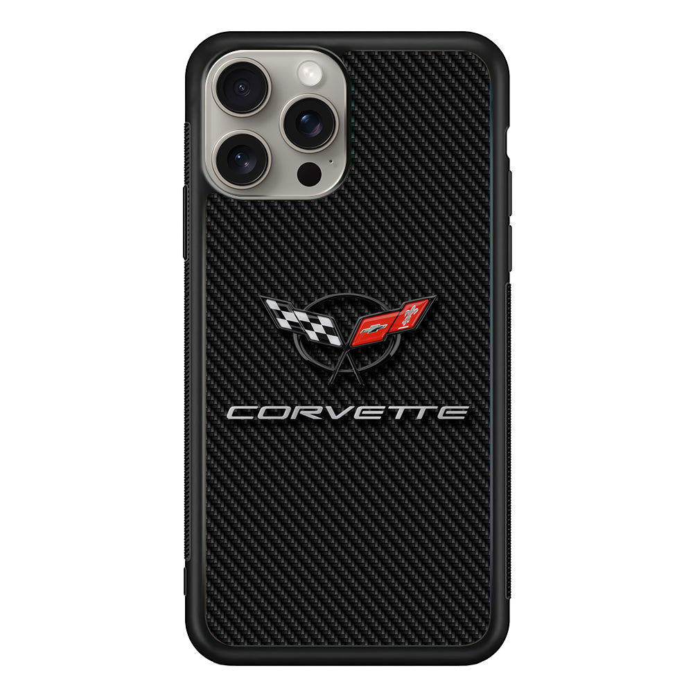Chevrolet Corvette Logo Carbon iPhone 15 Pro Case | Slim Rubber Case for iPhone 15 Pro