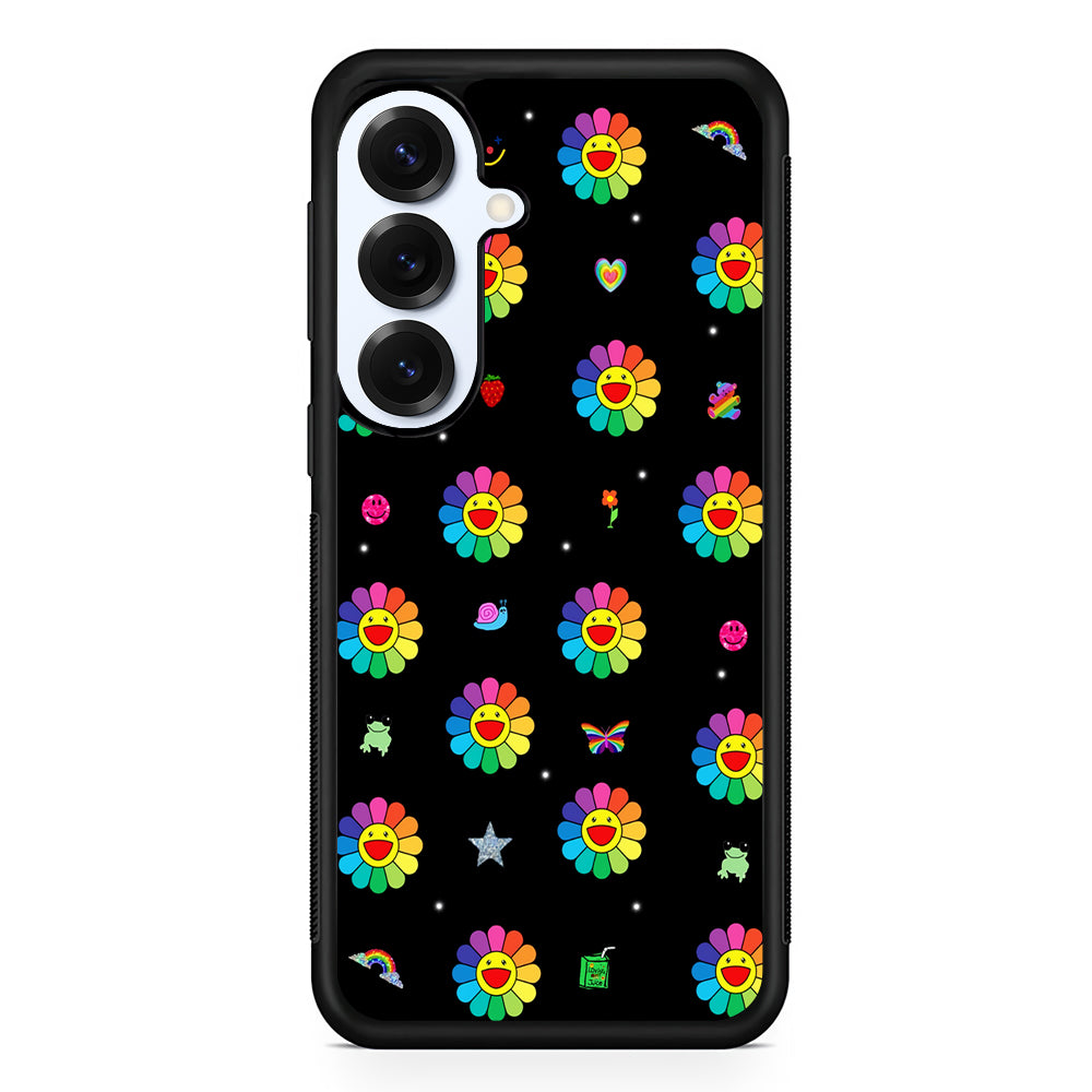 Smile on Rainbow Flower Black Samsung Galaxy S25 Plus Case | Slim Rubber Cover for Samsung Galaxy S25 Plus