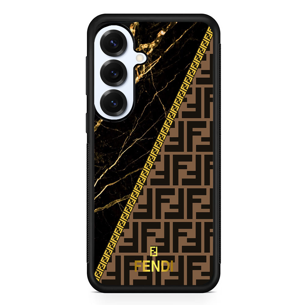 Fendi Patern Marble Gold Samsung Galaxy S25 Plus Case | Slim Rubber Case for Samsung Galaxy S25 Plus