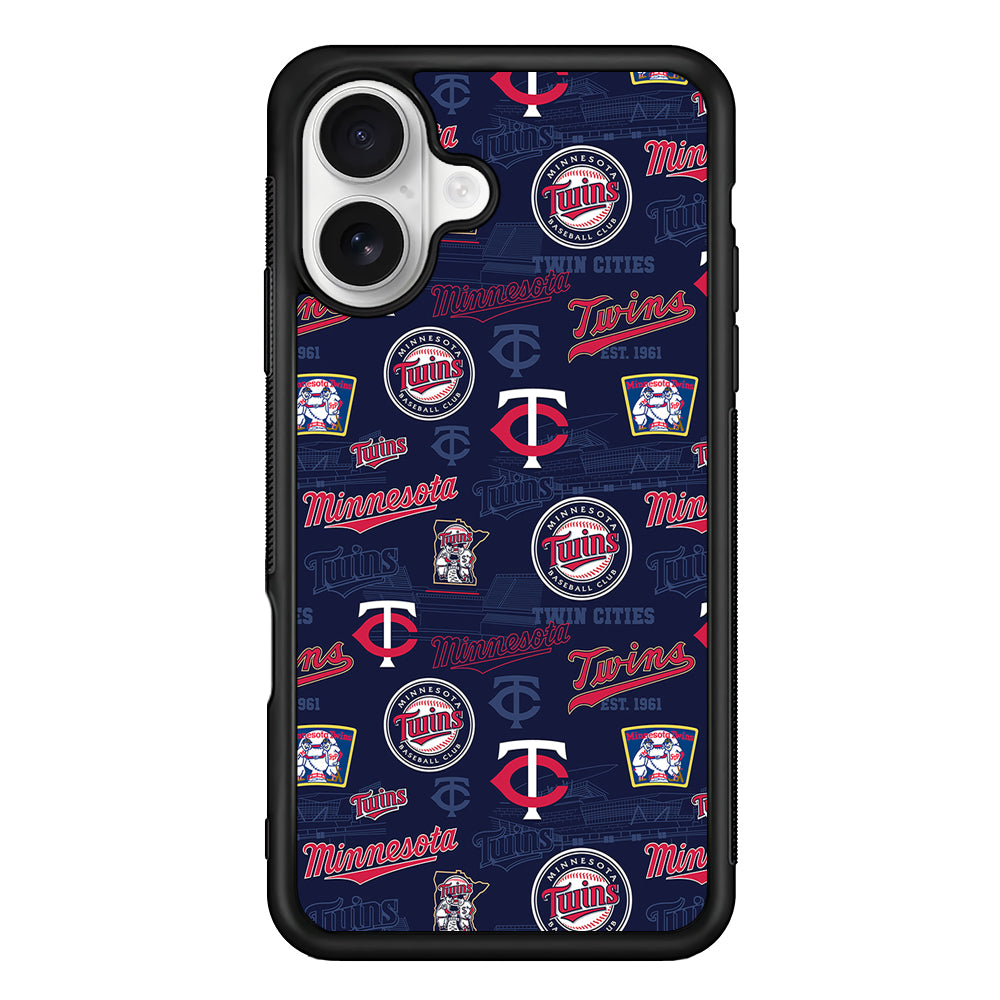 Minnesota Twins Pattern iPhone 16 Plus Case | Durable Protective Rubber Cover