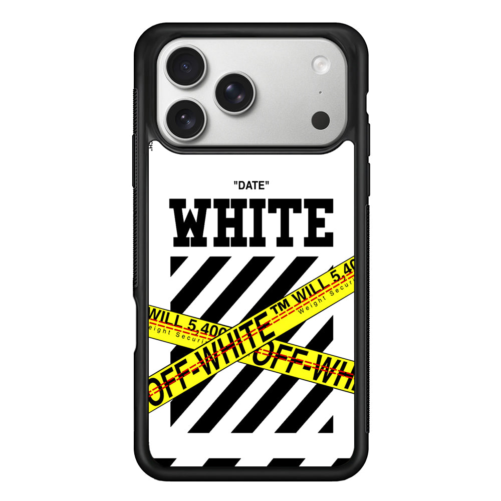 Off White Warning Line iPhone 17 Pro Case | Slim Rubber Case for iPhone 17 Pro