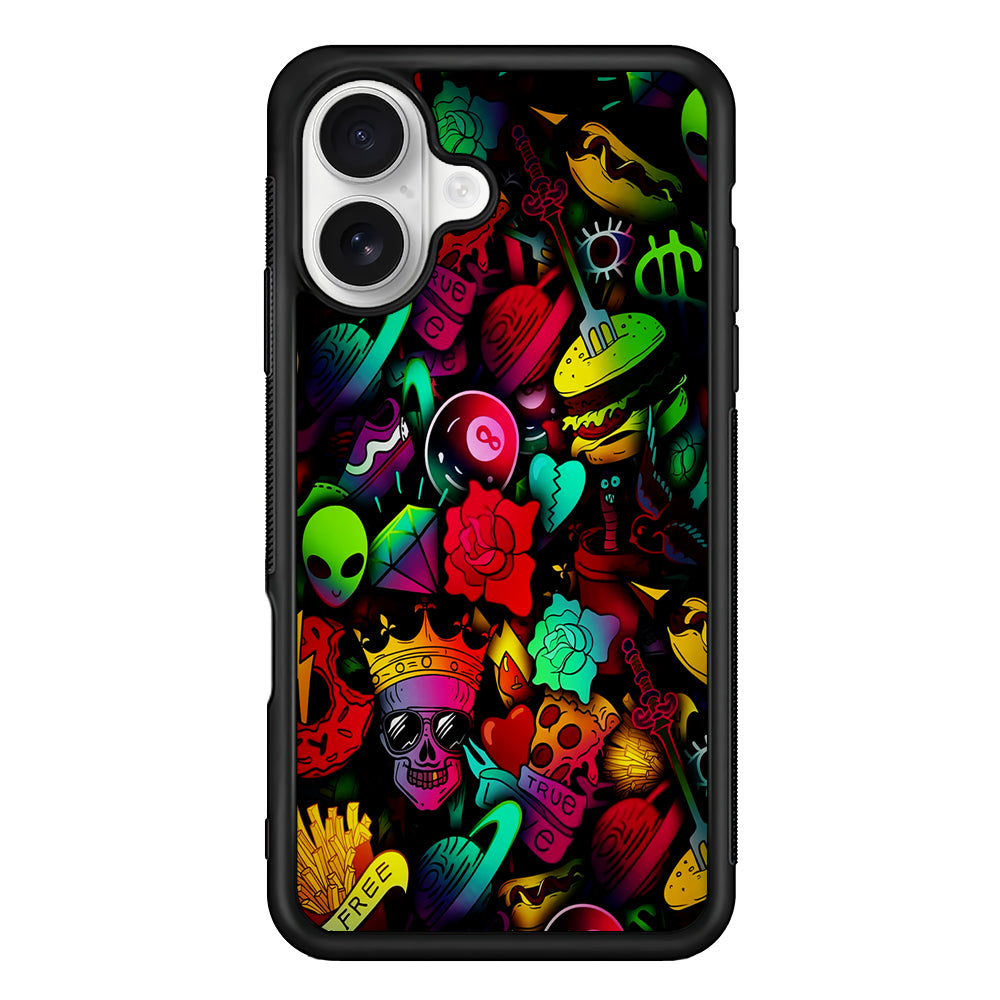 King Life Doodle Artistic iPhone 16 Plus Case | Durable Protective Rubber Cover