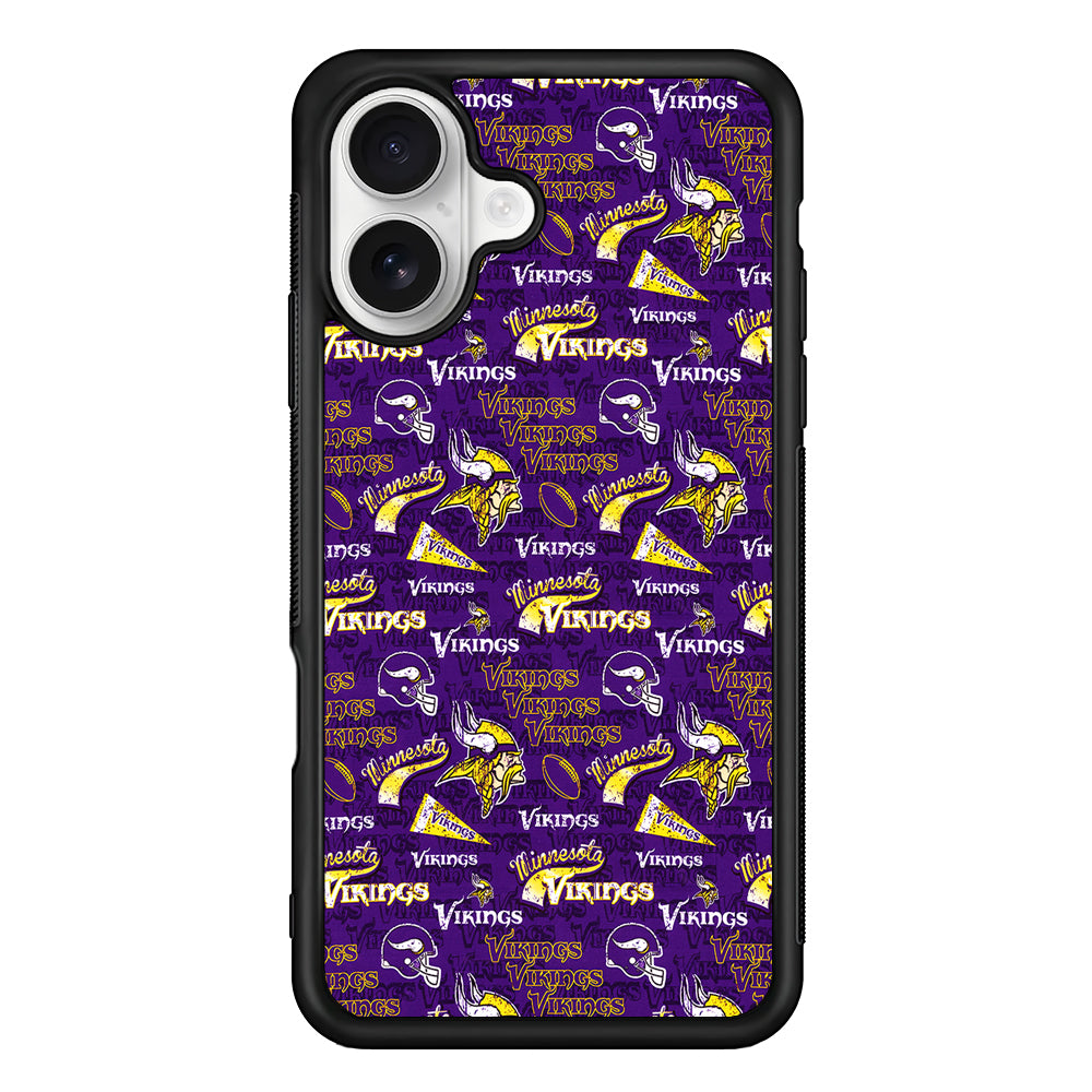Minnesota Vikings Patterns iPhone 16 Plus Case | Durable Protective Rubber Cover