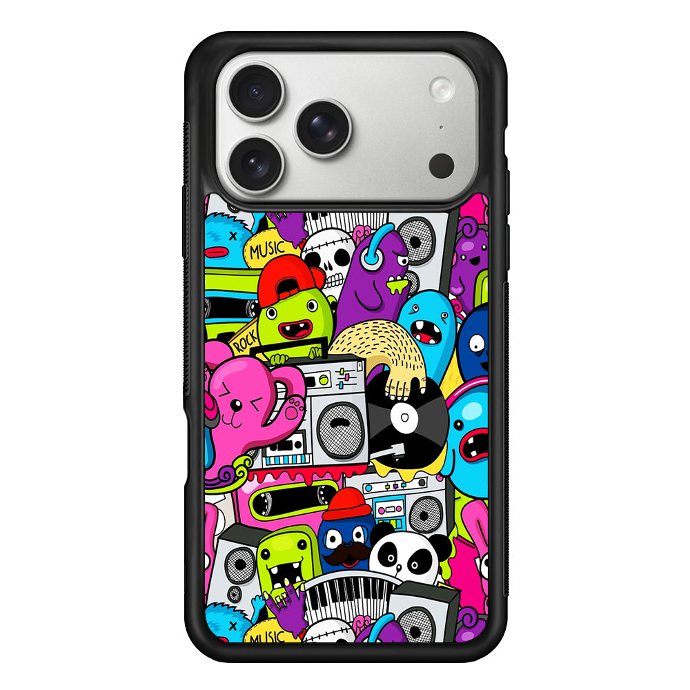 Doodle Monsters Music Pattern iPhone 17 Pro Case | Slim Rubber Case for iPhone 17 Pro