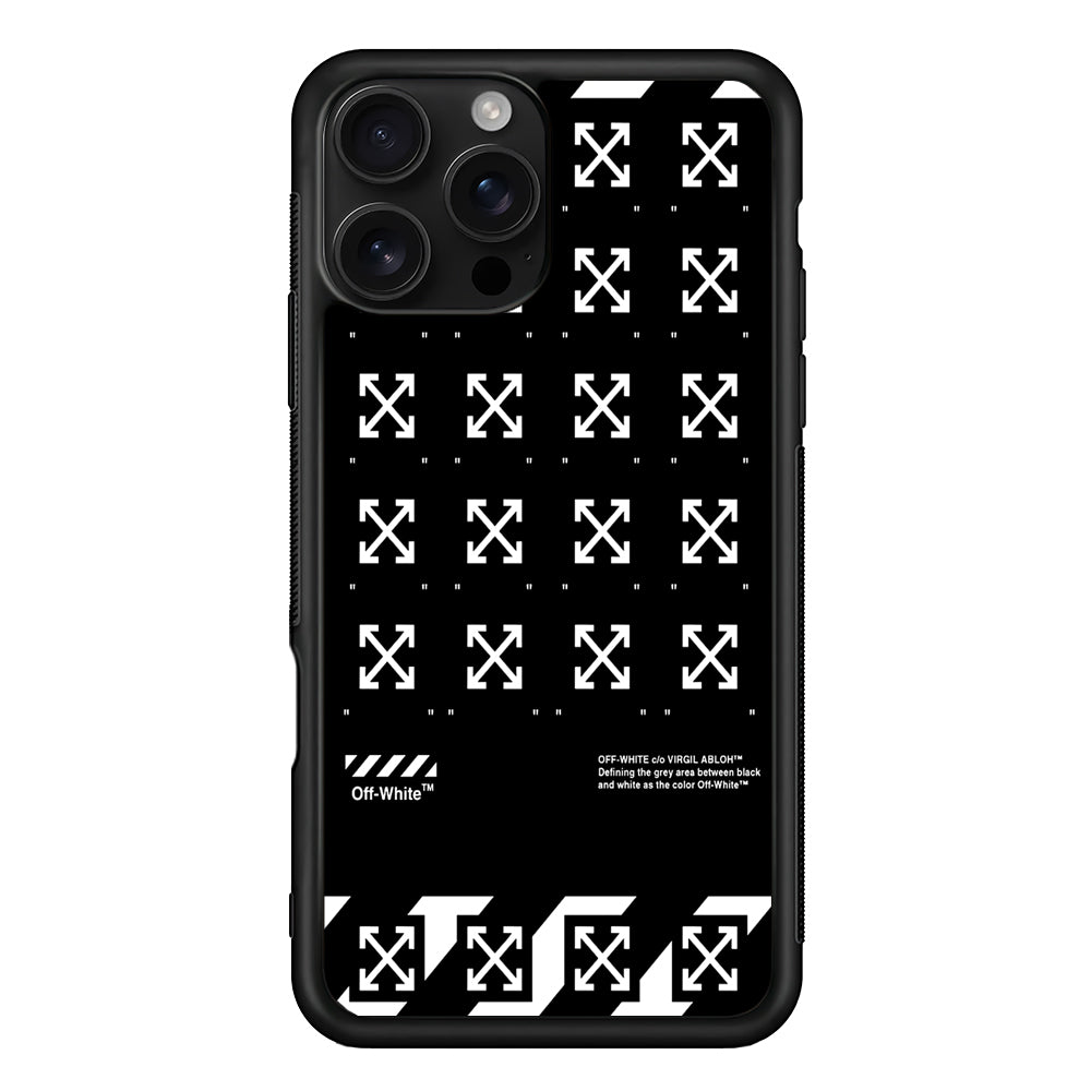 Off White Logo Black Pattern iPhone 16 Pro Case | Slim Rubber Case for iPhone 16 Pro