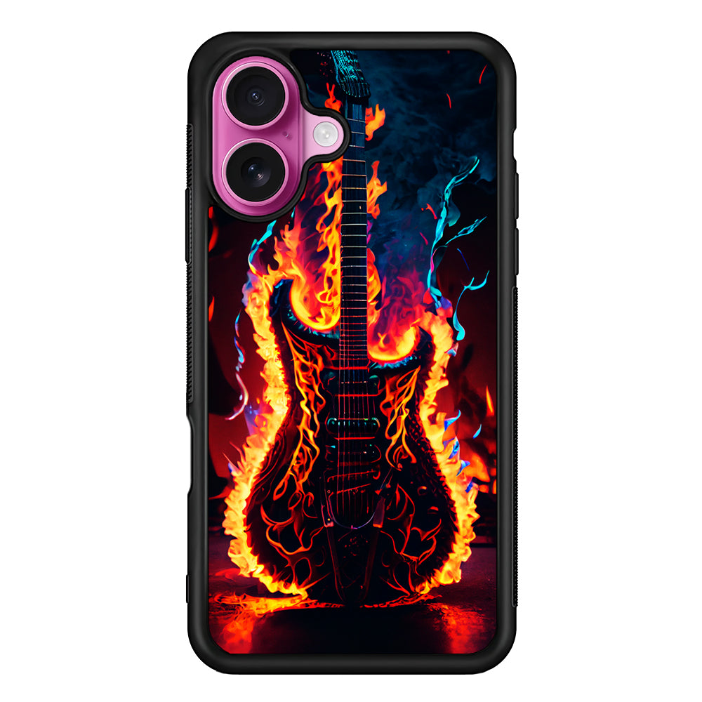 Flaming Guitar Art iPhone 17 Case | Slim Protective Rubber Phone Cover