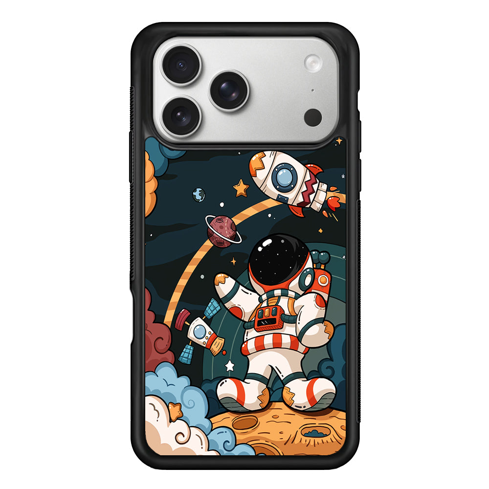 Space Astronaut on Galaxy iPhone 17 Pro Case | Slim Rubber Case for iPhone 17 Pro