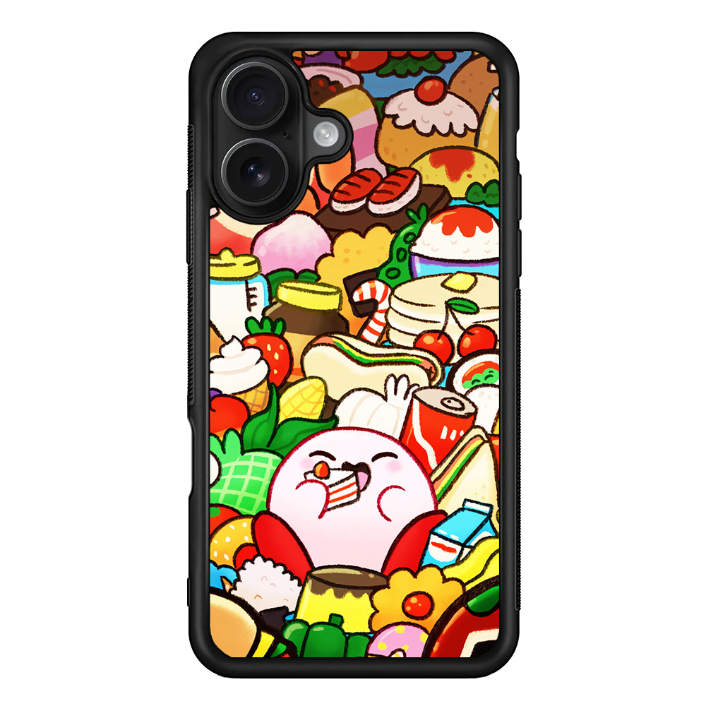 Kirby and a Stack of Food iPhone 16 Case - Oxvistore