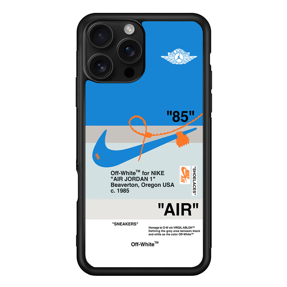 Off White x Nike Air Jordan Blue iPhone 16 Pro Case | Slim Rubber Case for iPhone 16 Pro