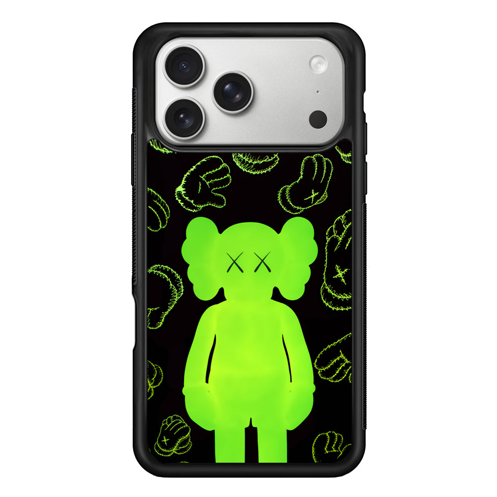 Kaws Doll Glowing Green iPhone 17 Pro Case | Slim Rubber Case for iPhone 17 Pro