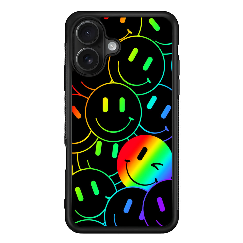 Dark Rainbow Smiley Face iPhone 16 Case - Oxvistore